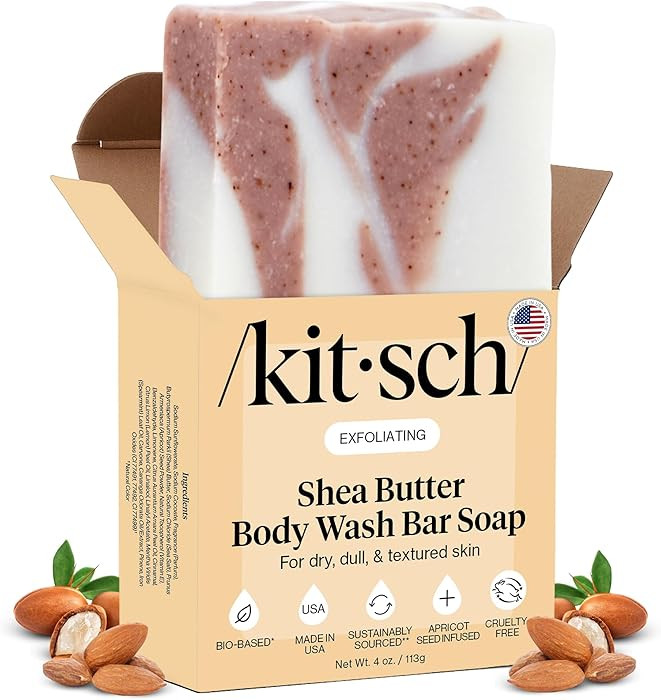 Kitsch Shea Butter Exfoliating Body Wash Bar Soap – Super Hydrating with Plant-Based Exfoliatin... | Amazon (US)