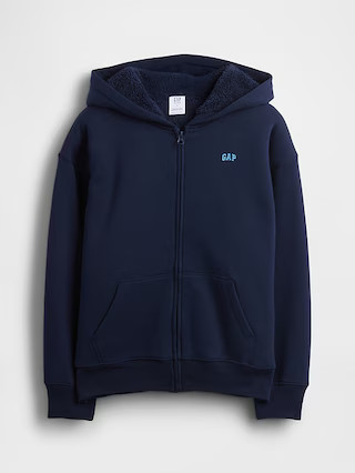 Kids Relaxed Sherpa-Lined Zip Logo Hoodie | Gap (US)