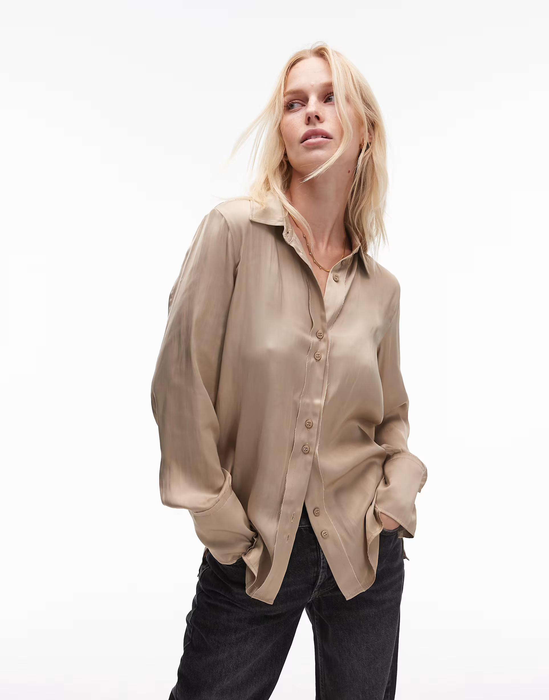 Topshop satin shirt in champagne | ASOS (Global)