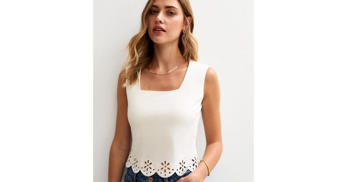 White Embroidered Cut Out Hem Vest | New Look | New Look (UK)