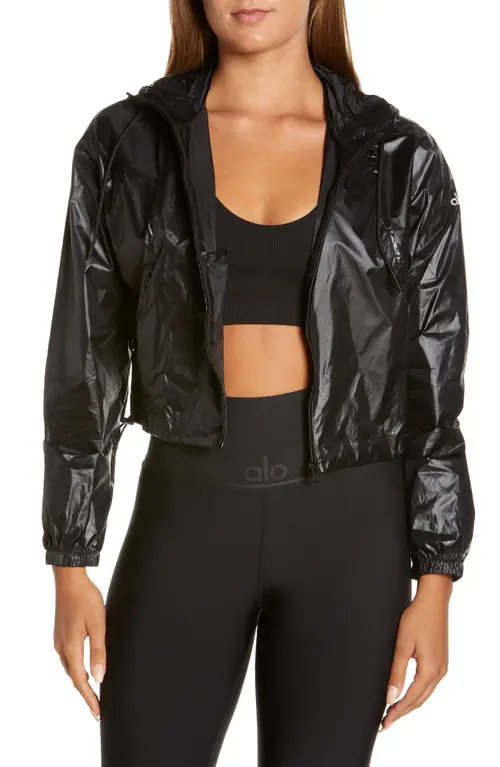 Alo Sprinter Hooded Crop Jacket in Black at Nordstrom, Size Small | Nordstrom