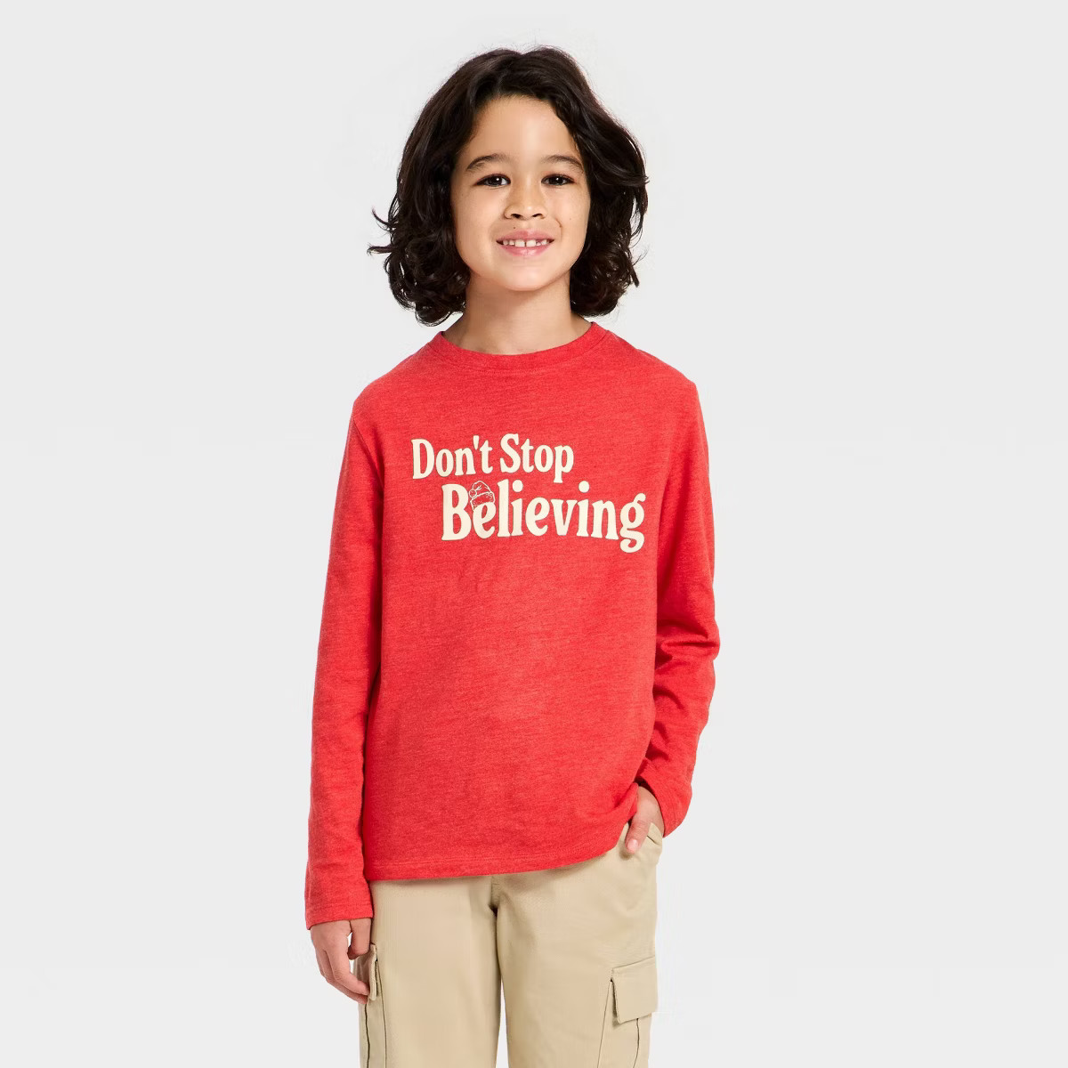 Boys' Long Sleeve "Don't Stop Believing" Graphic T-Shirt - Cat & Jack™ Red | Target