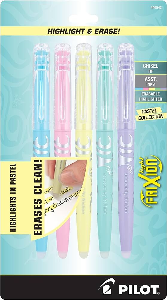 PILOT FriXion Light Pastel Collection Erasable Highlighters, Chisel Tip, Assorted Color Inks, 5-P... | Amazon (US)