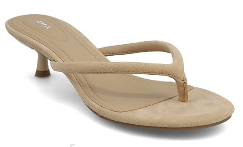 MIA Women's Farren Faux Suede Kitten Heel Sandals, Natural, Size 7.5 | Amazon (US)