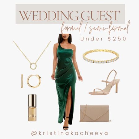 Formal/semi-formal wedding guest outfit. The whole look is under $250 and the dress is on sale! 
#wedding #weddingguest #weddingguestoutfit #outfit #outfits #outfitideas #dress #dresses #formal #semiformal 

#LTKwedding #LTKFind #LTKSeasonal