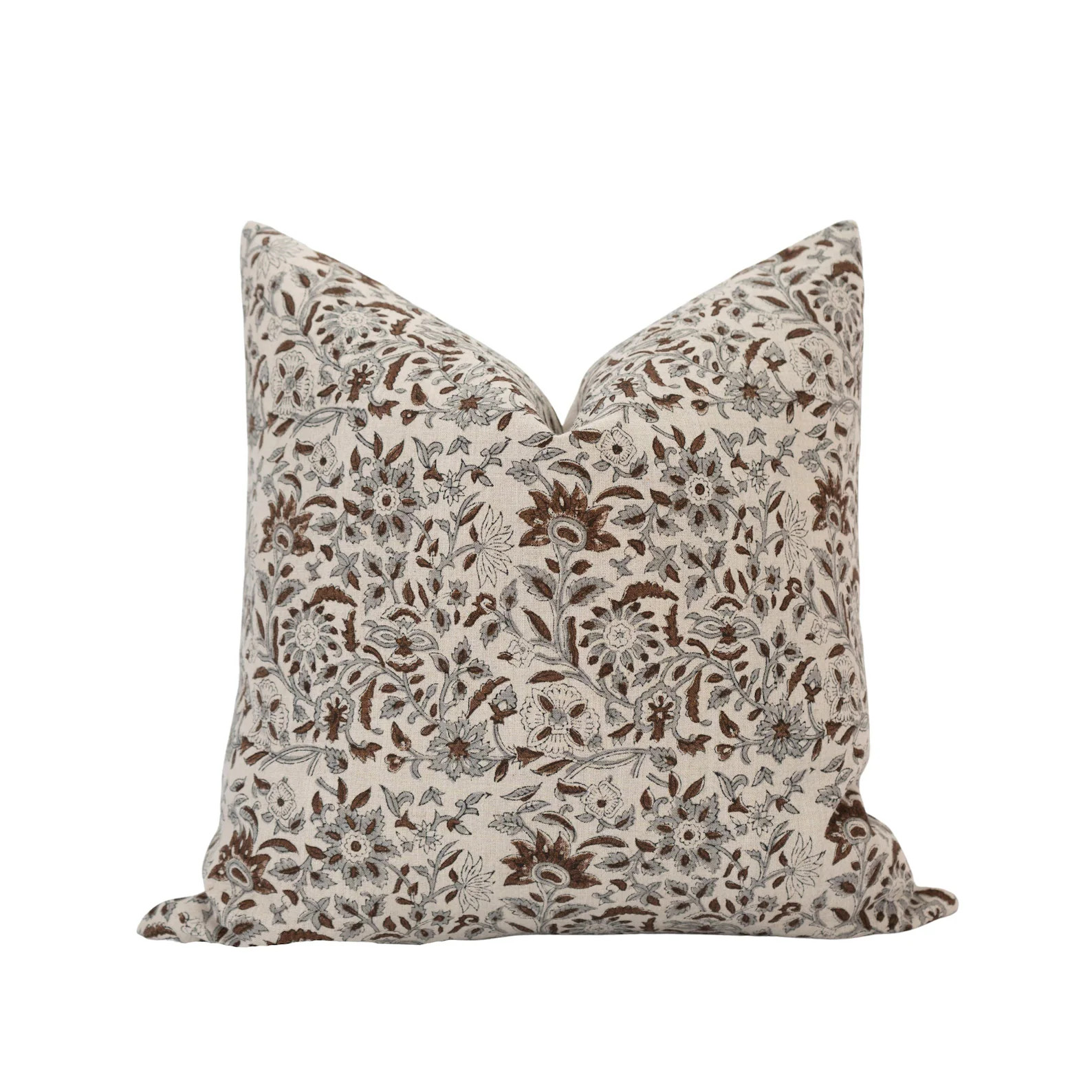 MILA Gray and Brown Floral Linen Pillow Grey Floral Pillow - Etsy | Etsy (US)