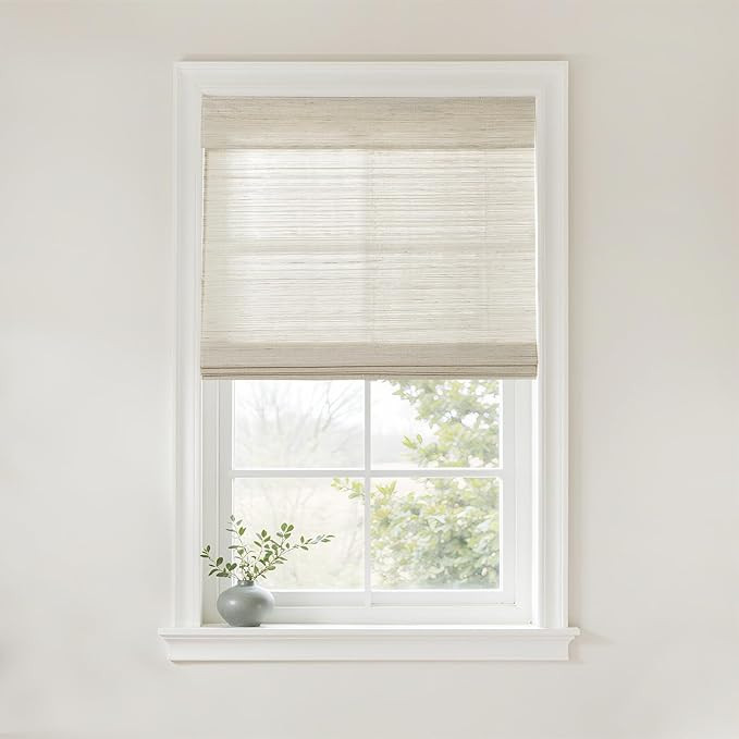 TWOPAGES Woven Bamboo Cordless Roman Shades, Custom No Drill or Motorized Blinds with Remote for ... | Amazon (US)