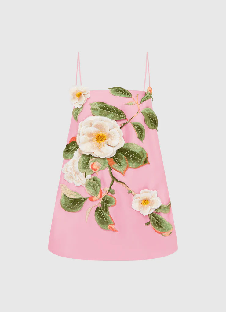 Felicia Appliqué Floral Mini Dress - Camelia Print | LEO LIN
