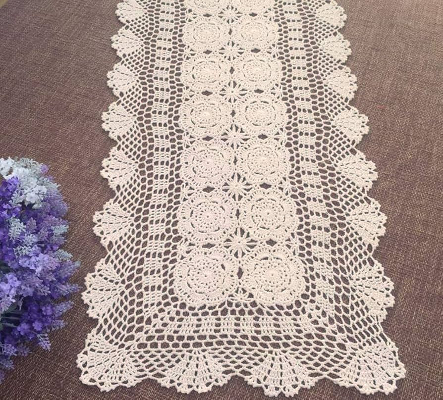 Damanni Rectangular Cotton Handmade Crochet Lace Table Runner Doilies Table Dresser Scarf Décor,... | Amazon (US)