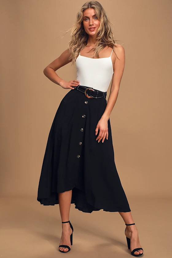 Twirl and Flow Black Belted High-Low Midi Skirt | Lulus (US)