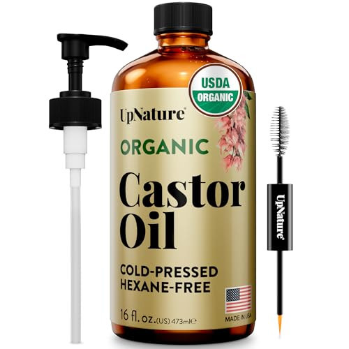 UpNature Organic Castor Oil in Glass Bottle (16 oz) 100% Pure Cold Pressed Unrefined Castor Oil for Hair Skin Face (Hexane Free) | Amazon (US)