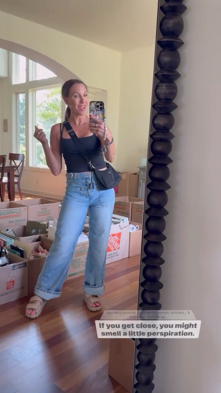 Ootd! Love these free people jeans- I grab them all the time! Size 25. Prada sandals 

#LTKOver40 #LTKShoeCrush #LTKStyleTip