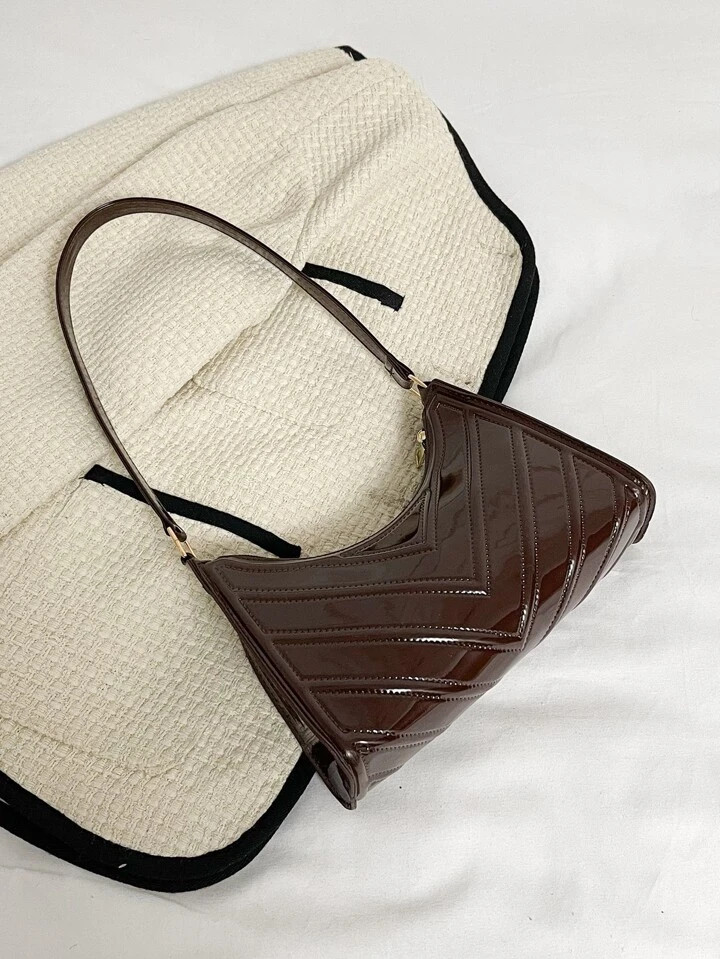 Artificial Patent Leather Chevron Baguette Bag | SHEIN