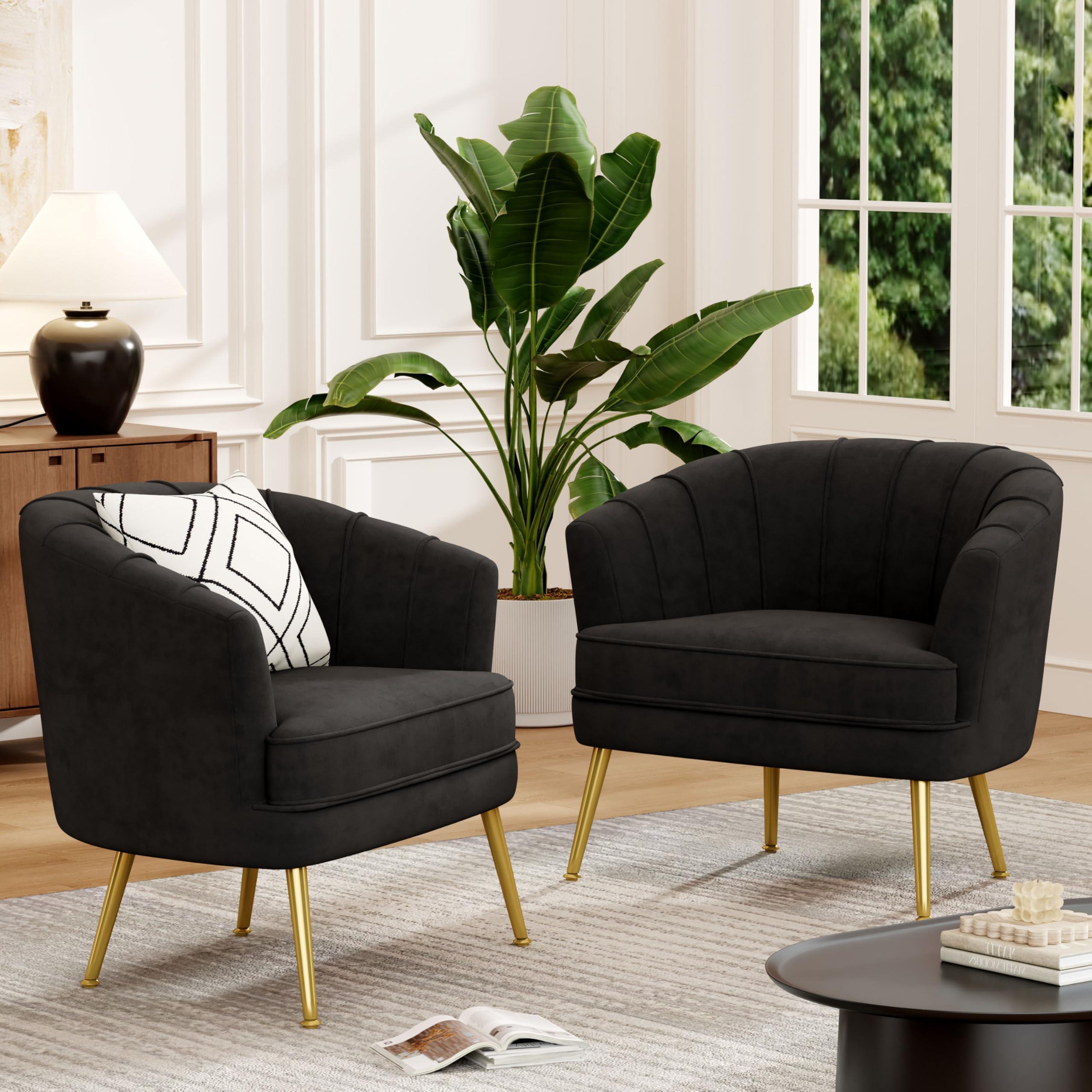 Andeworld Velvet Accent Chair Set of 2, Upholstered Modern Single Sofa Side Chair,Comfy Barrel Cl... | Amazon (US)