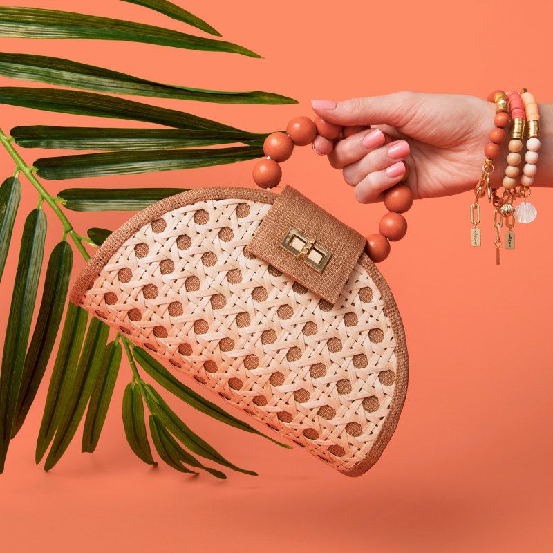 The Bella Tan & Burnt Orange Rattan Woven Handbag | Wolf & Badger (US)