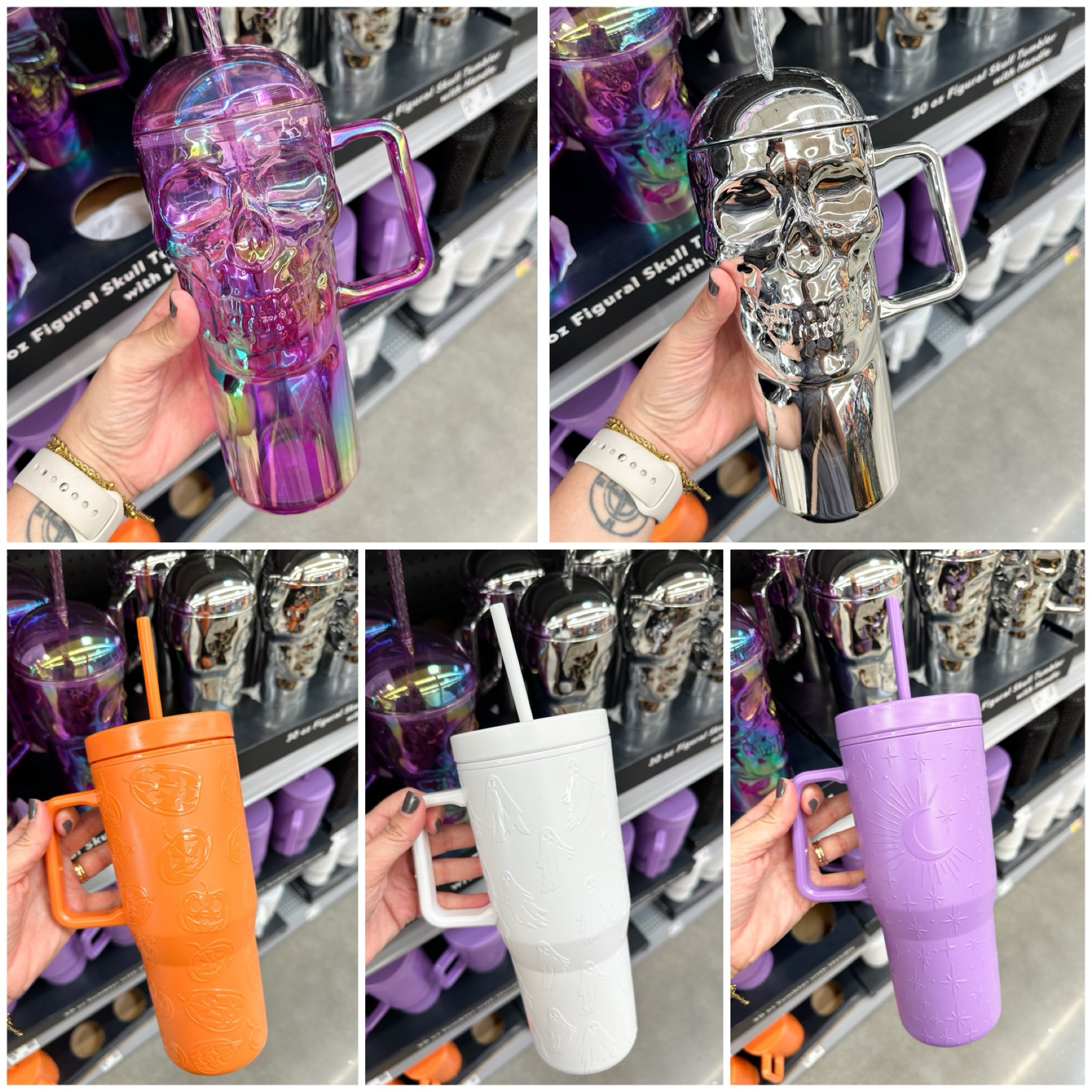 Stanley who?!? jk but these $6 30 oz Halloween tumblers are a steal and they’re fully in stock!!! Grab either a chrome skull or one of the orange, purple or white embossed ones! 🎃👻 There’s also a black one that’s available online with skulls. These would make great Halloween gifts for teachers or friends!  I may have come home with a few myself 😂

Halloween, Walmart home, Walmart 

#LTKHome #LTKSeasonal #LTKParties