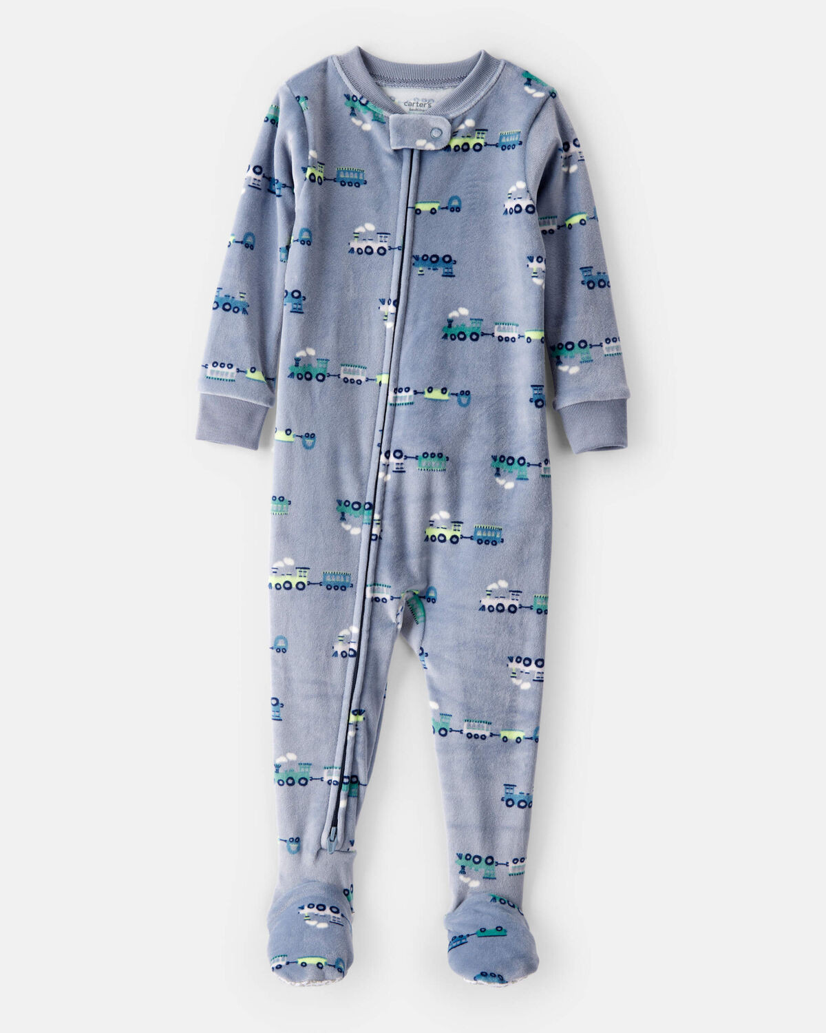 Toddler Boy Train DreamPlush Long-Sleeve Snug Fit 1-Piece Pajamas - Blue/Grey | Carter's Inc