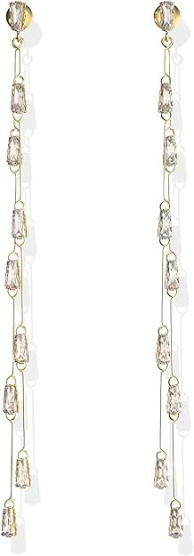 Long Earrings for Women, Elegant Double Layer Crystal Tassels Dangling Earrings, Sterling Silver ... | Amazon (US)