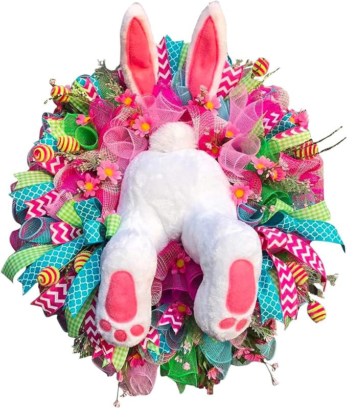 Easter Wreath, Easter Wreath Front Door, Rabbit Easter Wreath, Easter Decorations Spring Wreath, ... | Amazon (US)