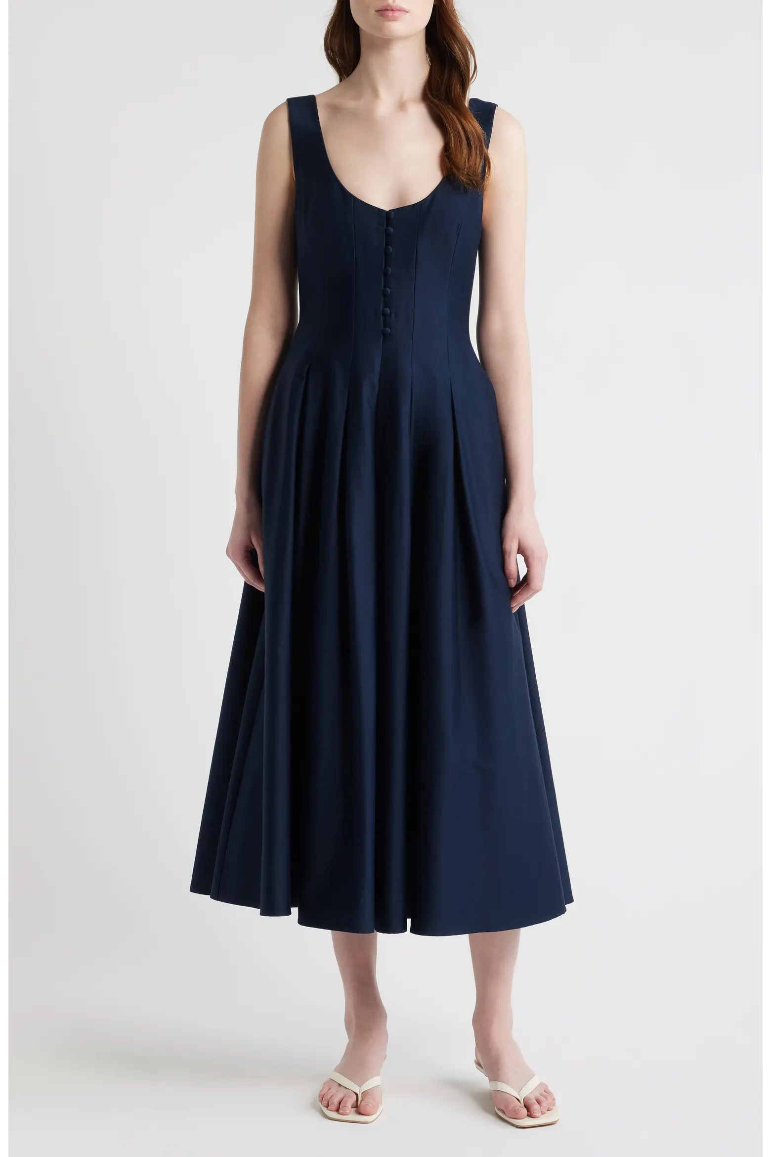 Pleated Sleeveless Sateen Midi Dress (Women) | Nordstrom | Nordstrom