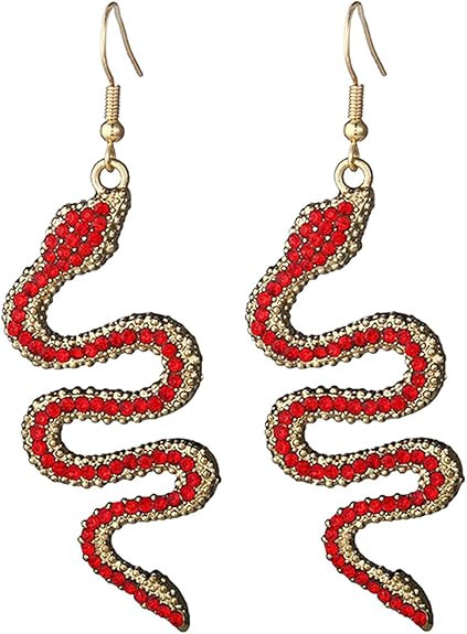 Snake Dangle Earrings for Women Red Sparkly Crystal Animal Dangling Earrings Personalized Rhinest... | Amazon (US)
