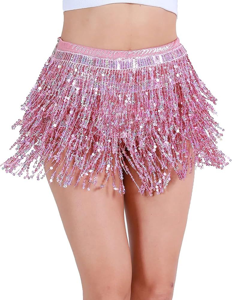 Women's Sequins Tassel Shorts Sparkly Skirts Bottoms | Amazon (US)
