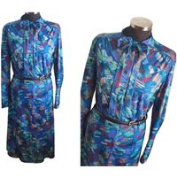 Vintage 80s midi Dress size 16 , Pussy bow Dress , Psychedelic dress , Tie Neck Dress , Secretary dr | Etsy (US)