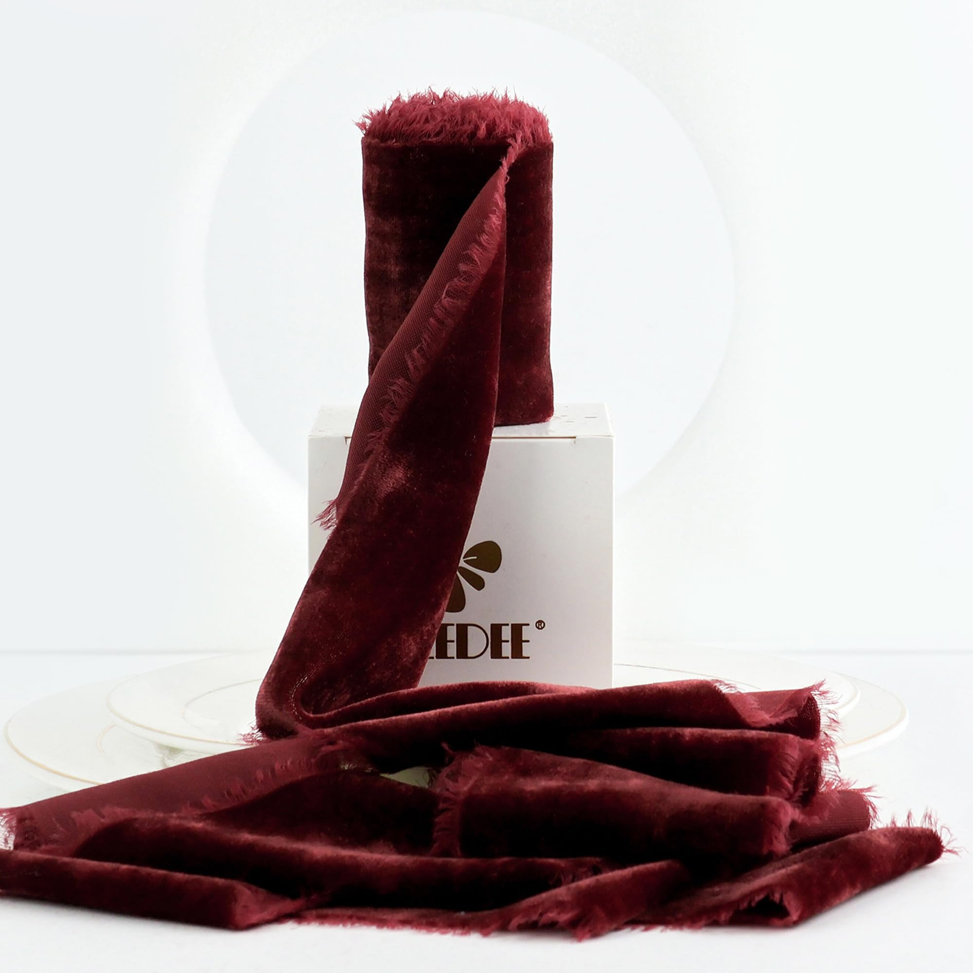 MEEDEE Burgundy Velvet Ribbon - 3 Inch Red Velvet Fringe for Wreaths, Flower Bouquets, Dress Sash... | Amazon (US)