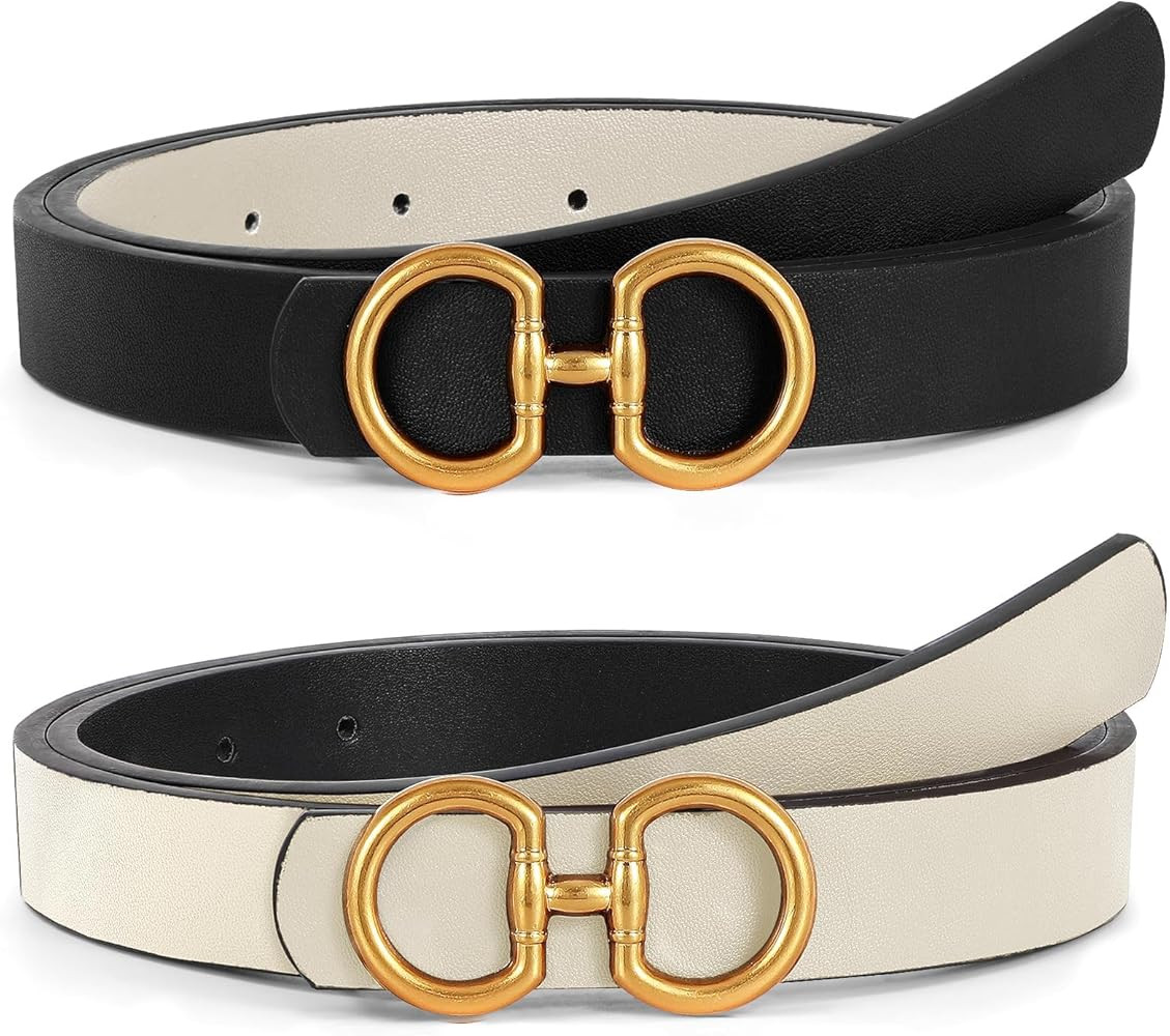 Women Reversible Leather Belt for Jeans Pants Fashion Ladies Belt with Gold Buckle | Amazon (US)