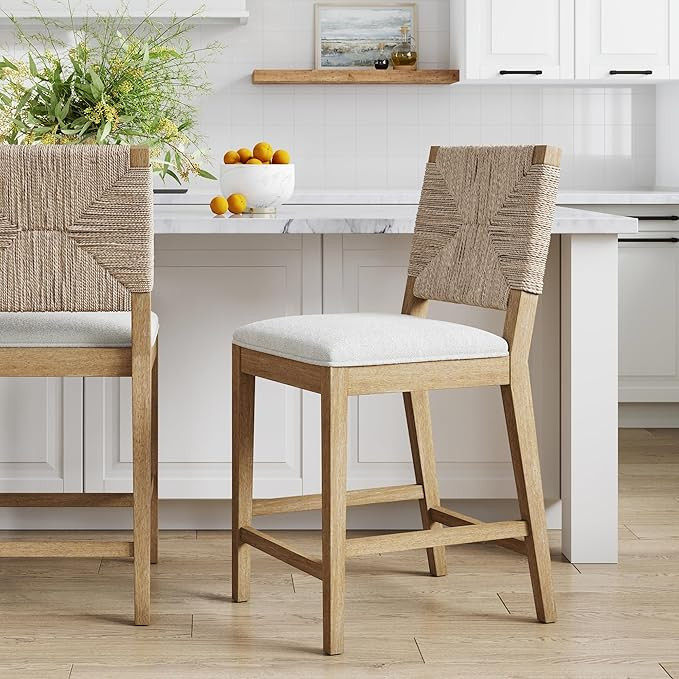 Nathan James Beacon Bohemian Boucle Bar Stool, Upholstered Counter Height Chair with Solid Wood F... | Amazon (US)