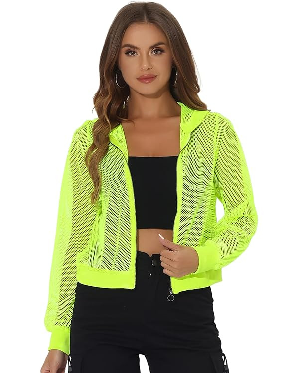 Allegra K Hoodie Jacket for Women's 2024 Zip Up Long Sleeve Mesh Sheer Bomber Jackets | Amazon (US)
