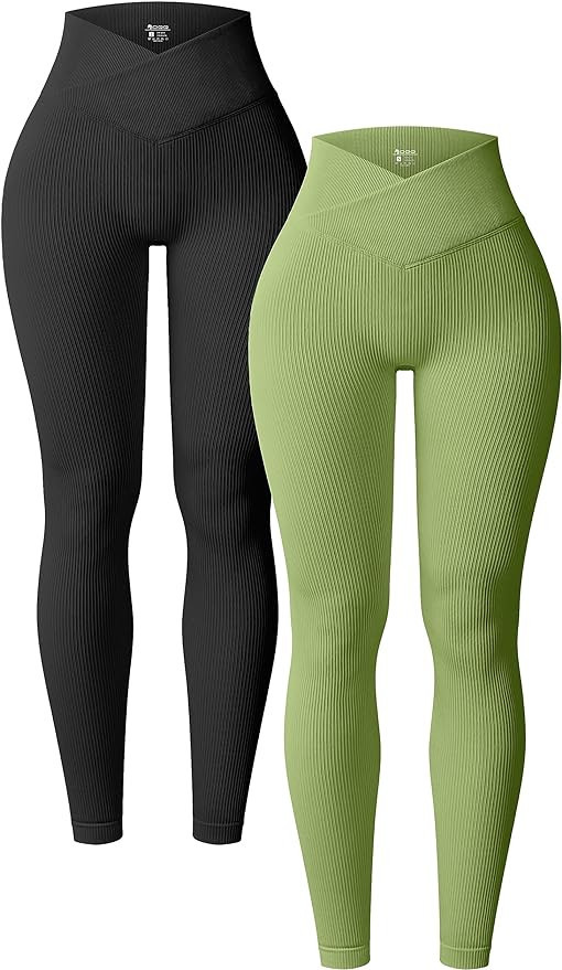 OQQ Women's 2 Piece Yoga Leggings Ribbed Seamless Workout High Waist Cross Over Athletic Exercise... | Amazon (US)