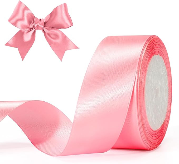 FirstKitchen 1-1/2 Inch Pink Satin Ribbon, 25 Yards Thick Solid Fabric Ribbons, Pink Satin Ribbon... | Amazon (US)