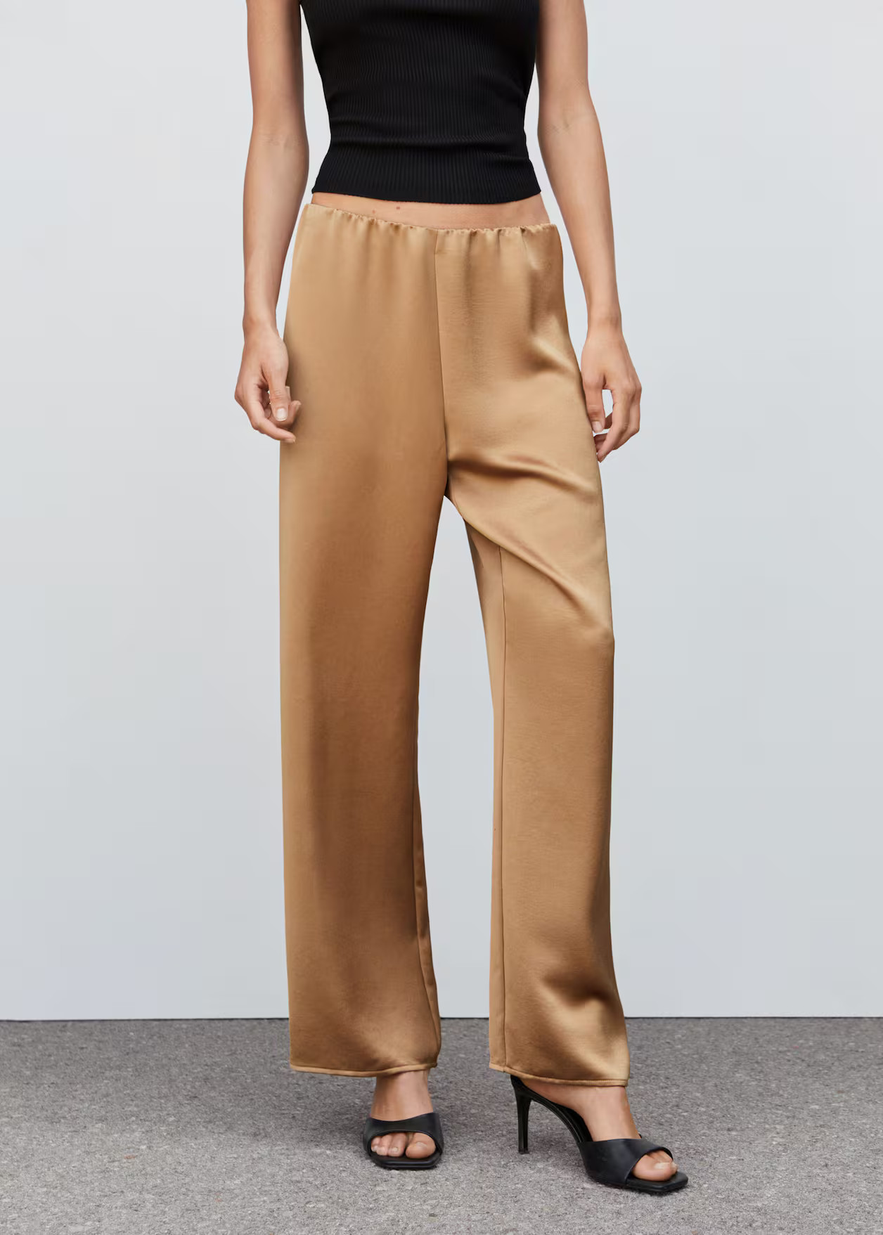 Satin-finish elastic waist pants -  Women | Mango USA | MANGO (US)