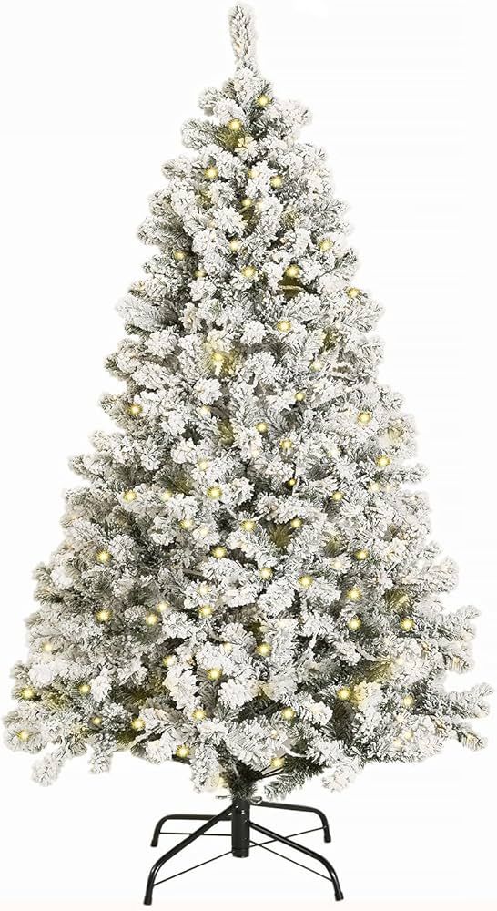 WBHome 7 Feet Snow Flocked Christmas Tree, Pre-lit Premium Spruce Hinged Artificial Christmas Tre... | Amazon (CA)