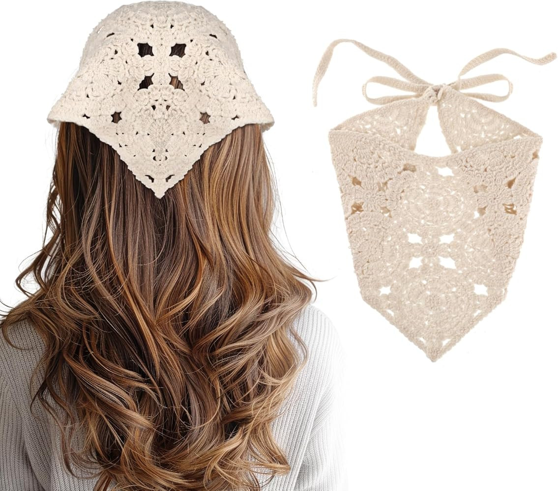 Crochet Bandanas Headbands Head Scarf Hair Accessories for Women Girls Knitted Floral Hair Stylin... | Amazon (US)