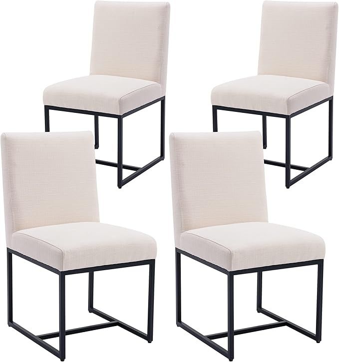 Set of 4 Linen Upholstered Dining Room Chair, Mid Century Modern Fabric Chair for Dining Room, wi... | Amazon (US)