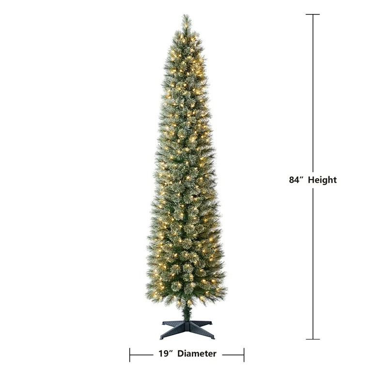 7 ft Pre-Lit Shelton Pencil Fir Artificial Christmas Tree, Clear LED Lights, by Holiday Time - Wa... | Walmart (US)