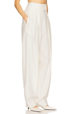 High Waist Pleated Suit Trouser in Wool in Cream | Revolve Clothing (Global)
