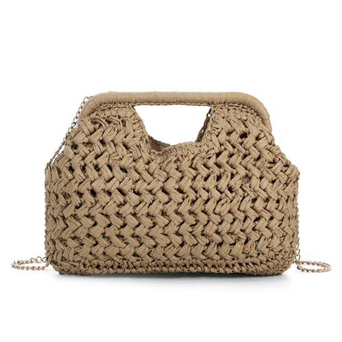Fecialy Straw Clutch Purse for Women Summer Beach Woven Bags Straw Top Hanlde Handbags Vacation Crossbody Purses | Amazon (US)