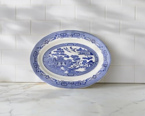 BrylaneHome 16" Blue Willow Oval Platter - Blue | Amazon (US)