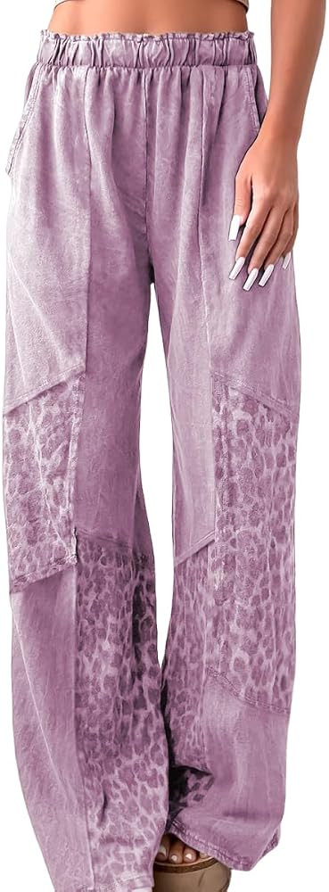 SELINK Women Patchwork Wide Leg Leopard Pants with Pockets | Amazon (US)