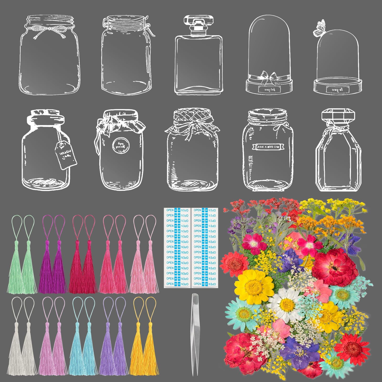 Kaluofan 103PCS Bookmark Making Kit, Transparent Flower Bookmarks, Handmade Dried Flower Bookmark... | Amazon (US)