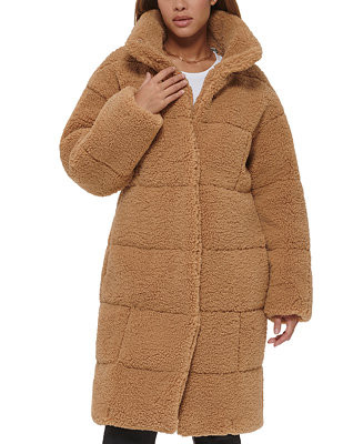 Women's Long Sherpa Snap-Closure Teddy Coat | Macy's