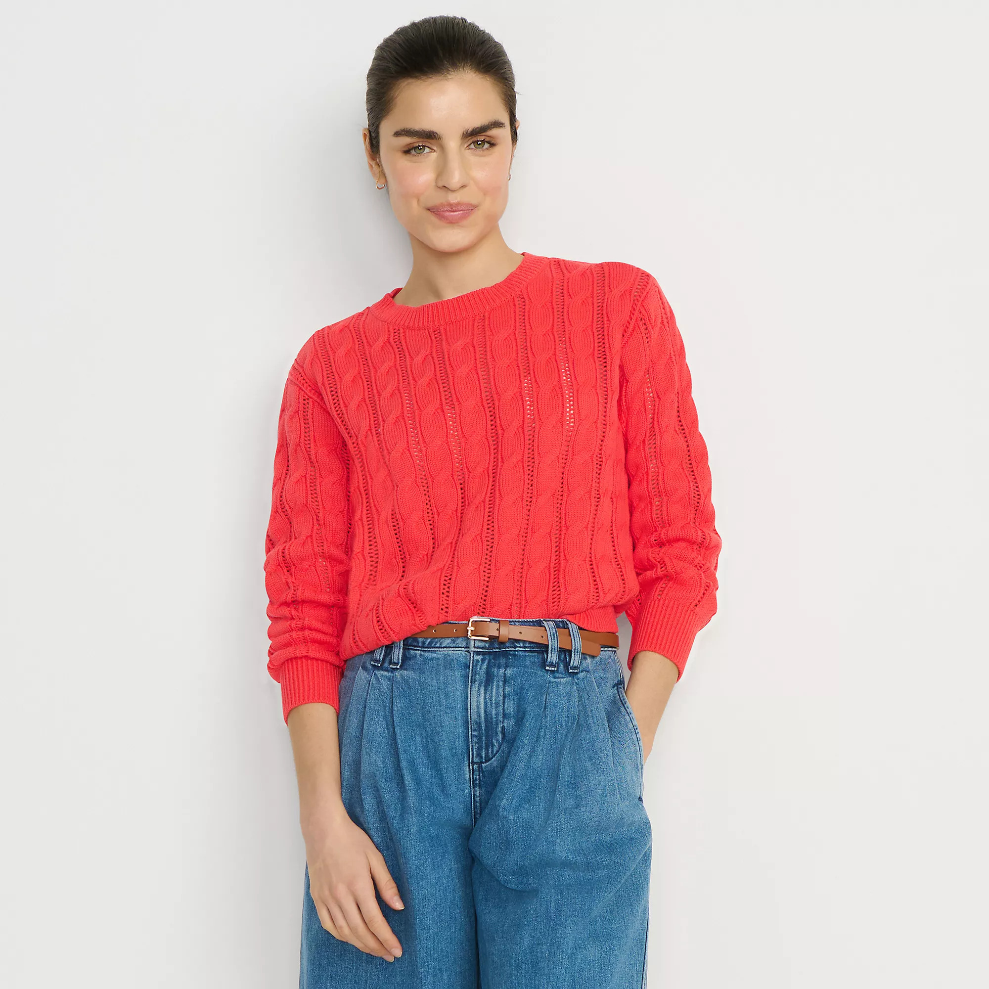 Women's Drifter Cable Pointelle Stitch Sweater | Lands' End (US)