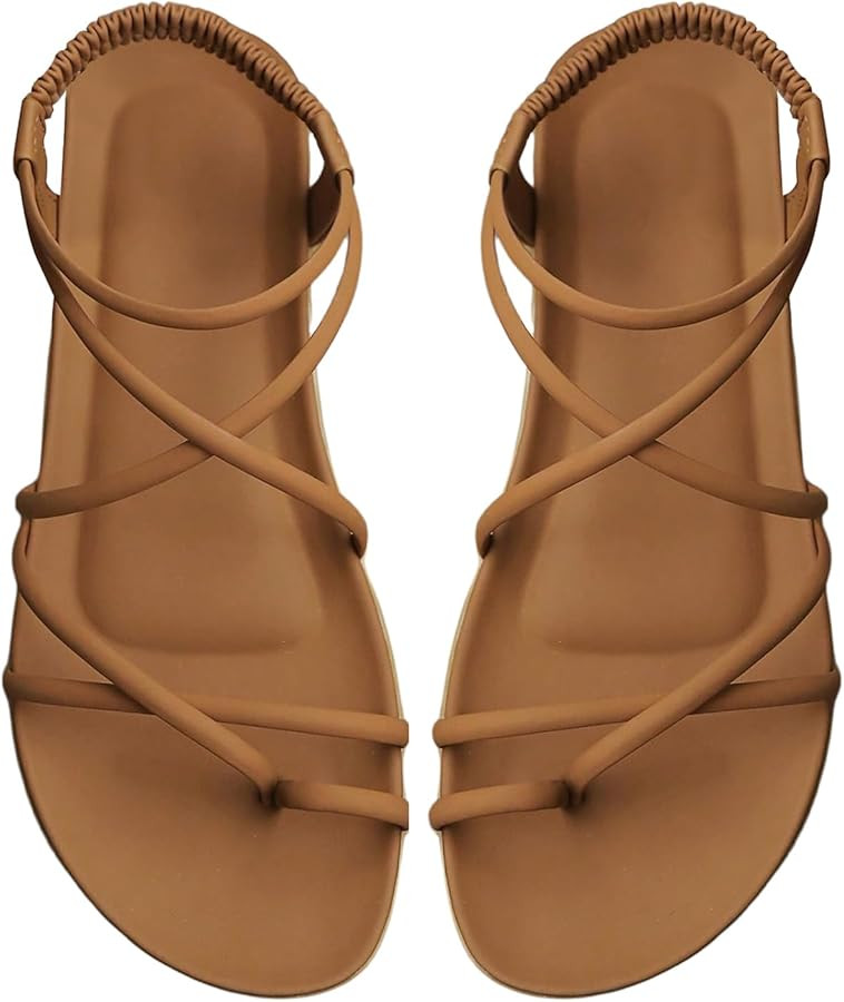 GORGLITTER Women's Strappy Flat Sandals Dressy Open Toe Ankle Strap Summer Beach Thong Slides Vac... | Amazon (CA)
