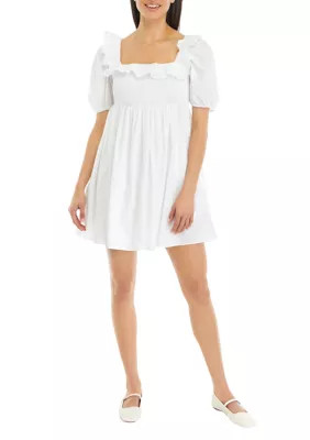 English Factory Women's Smocked Puff Sleeve Dress, White, Medium | Belk
