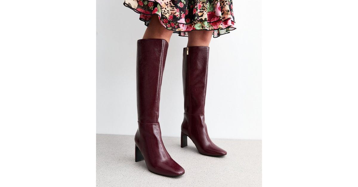 Burgundy Knee High Heeled Boots  | New Look | New Look (UK)