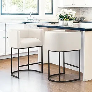 LUE BONA 27" H Counter Height Bar Stools Set of 2, Modern Barrel Counter Stools with Backrest and... | Amazon (US)