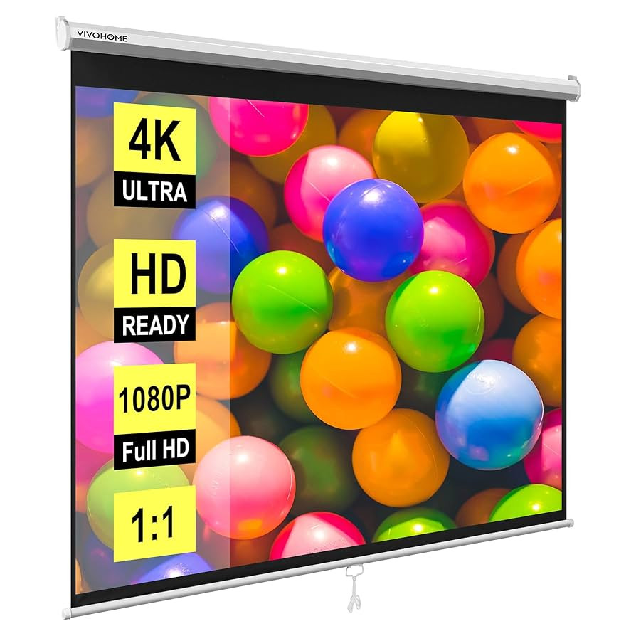 VIVOHOME Projector Screen Pull Down, 1:1 120 Inch Retractable Projection Screen, HD 4K Manual Pul... | Amazon (US)